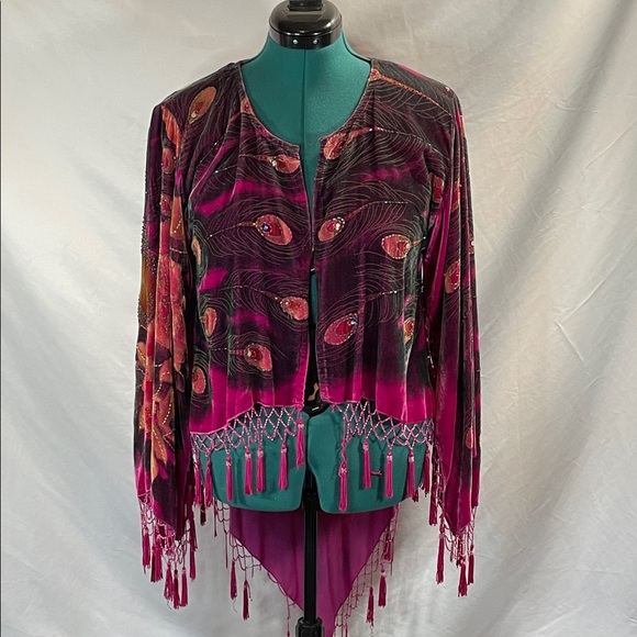 Elegant Women's Jacket with Pink and Purple Peacock Sequined Design - Picture 1 of 16